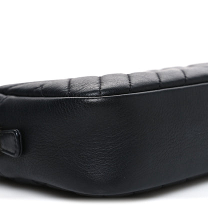 Calfskin Diagonal Chevron Quilted Tassel Camera Case Black
