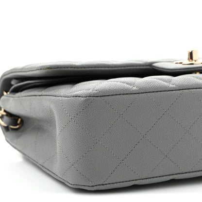 Caviar Quilted Medium Double Flap Grey