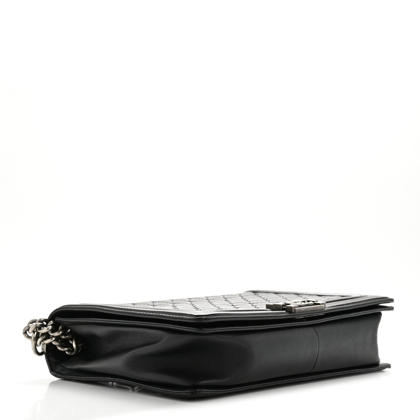 Patent Quilted Large Boy Flap Black
