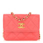 Shiny Lambskin Quilted Card Holder On Chain Pink