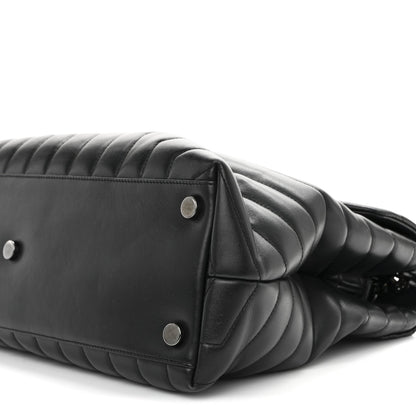 Calfskin Y Quilted Monogram Monochrome Large Loulou Chain Satchel Black