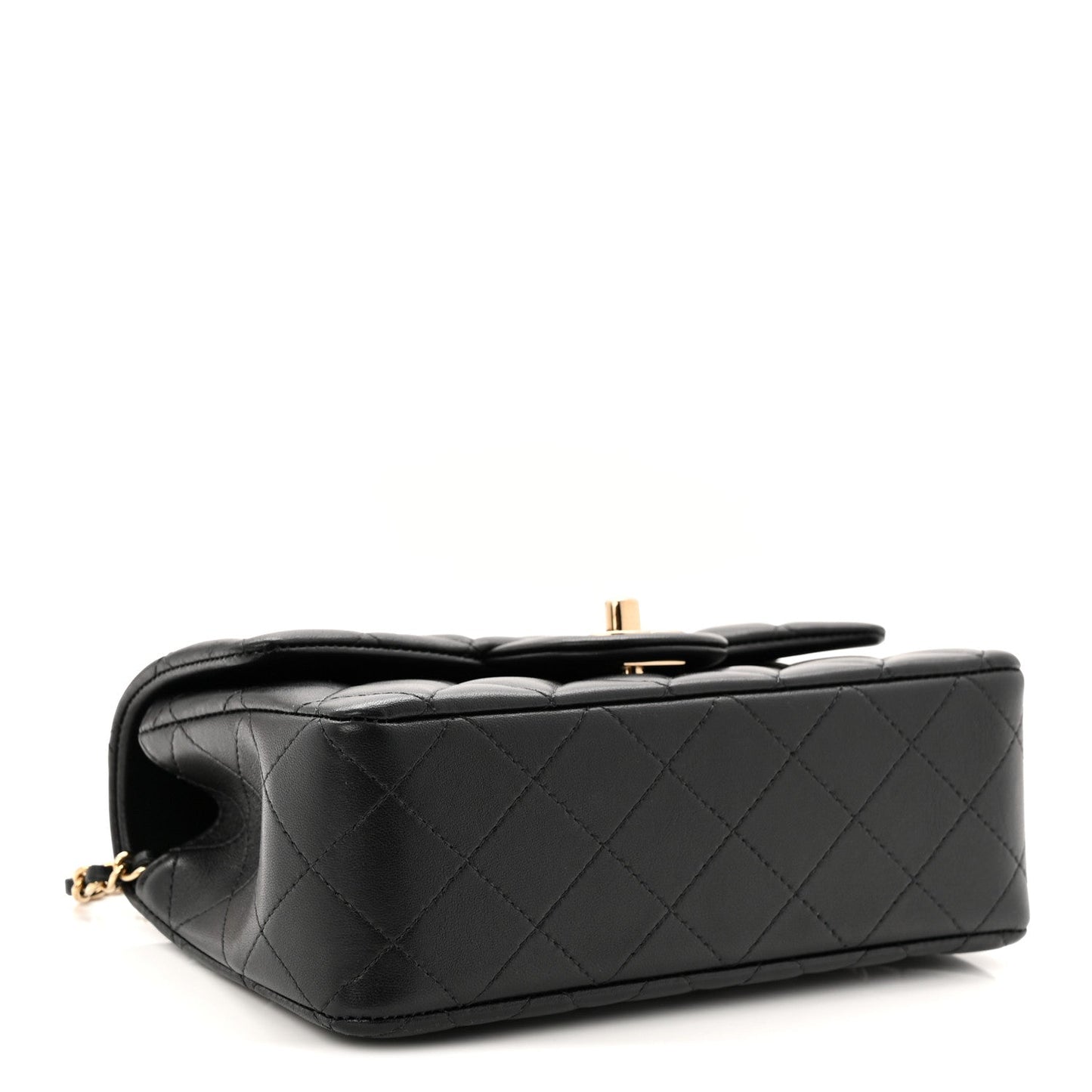 Lambskin Quilted Mini Top Handle Rectangular Flap Black