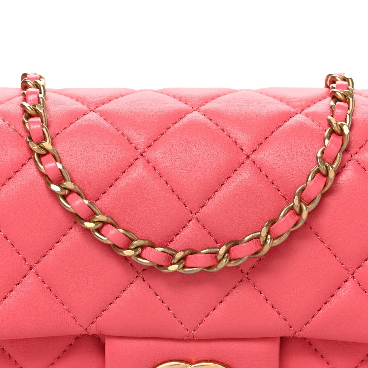 Lambskin Quilted Pearl Crush Mini Rectangular Flap Pink