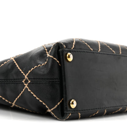 Calfskin Stitch Small Surpique Tote Black