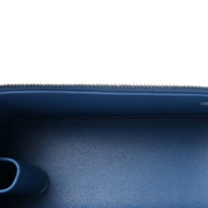 Denim Quilted Sweetheart Small Vanity Case With Chain Blue