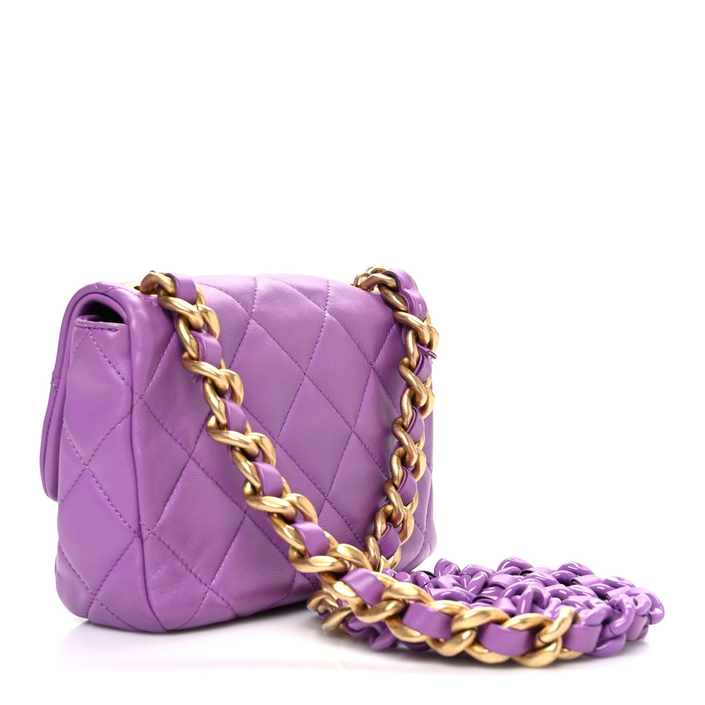 Lambskin Quilted Mini Lacquered Chain Flap Purple