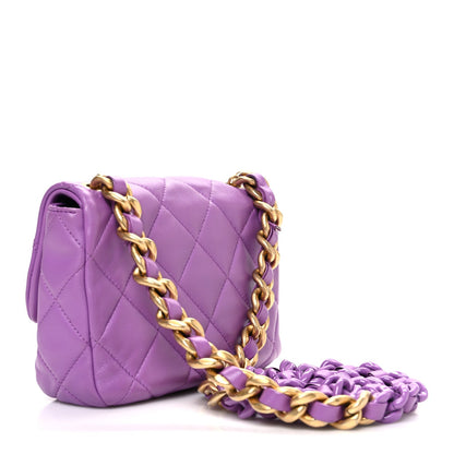 Lambskin Quilted Mini Lacquered Chain Flap Purple