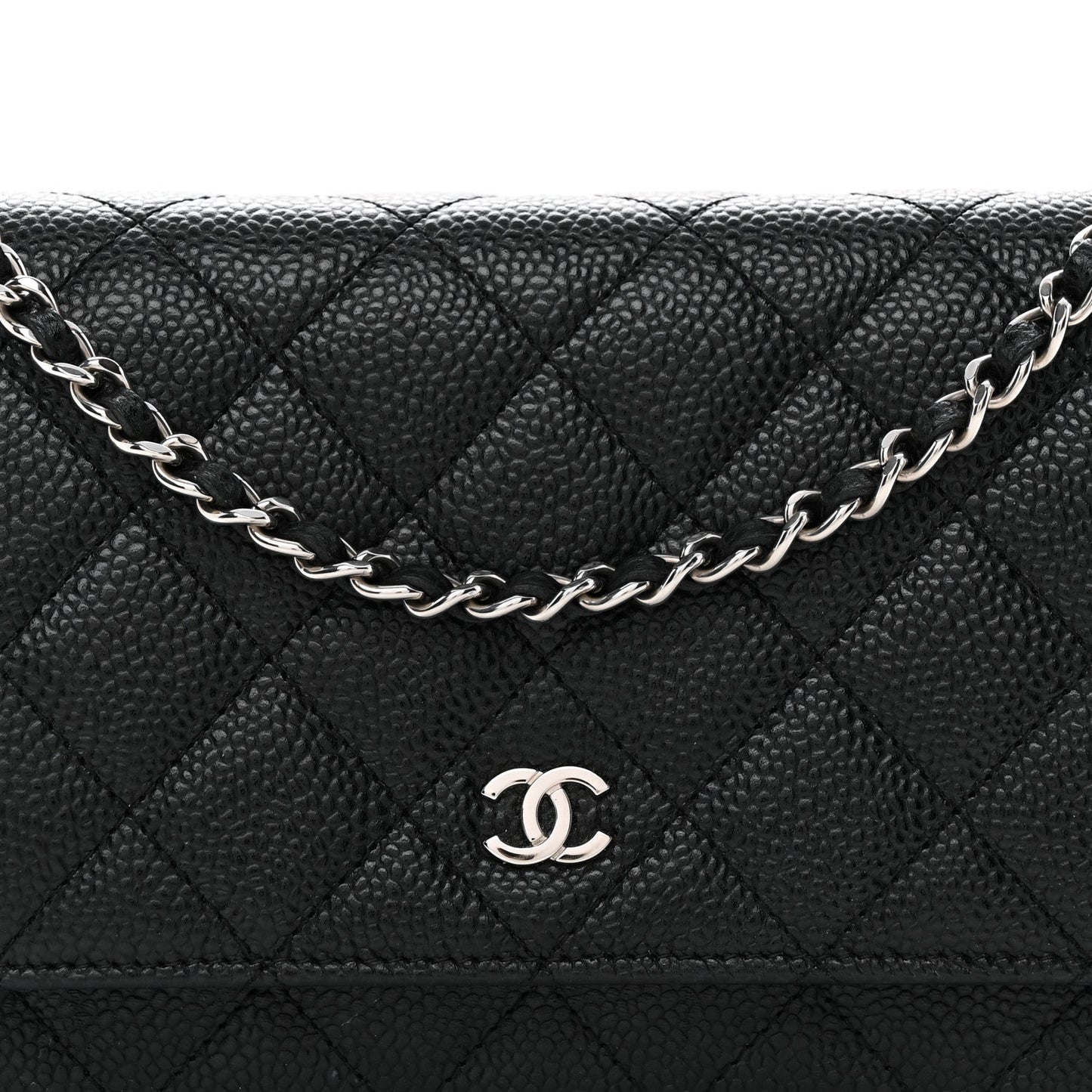 Caviar Quilted Wallet on Chain WOC Black