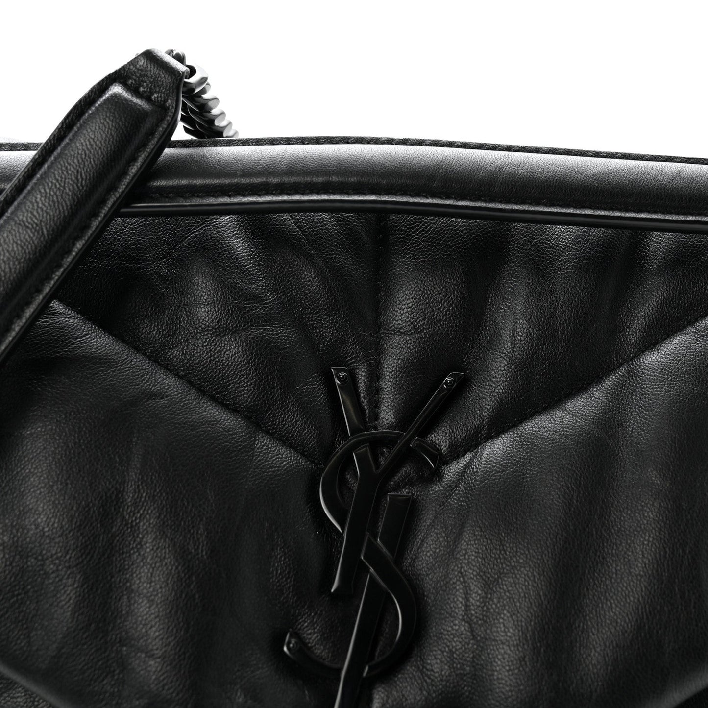 Lambskin Quilted Monogram Monochrome Medium Loulou Puffer Chain Satchel Black