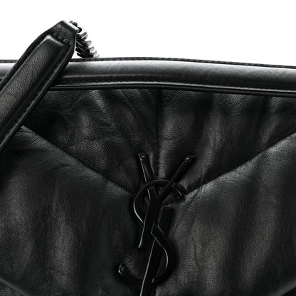 Lambskin Quilted Monogram Monochrome Medium Loulou Puffer Chain Satchel Black