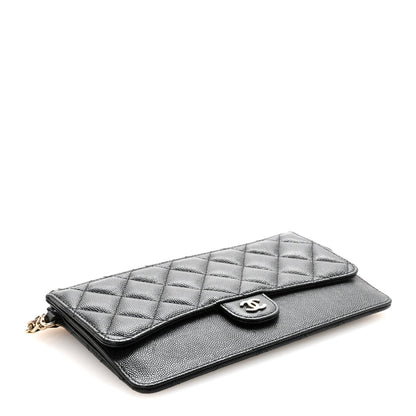 Caviar Quilted Classic Pouch With Handle Black