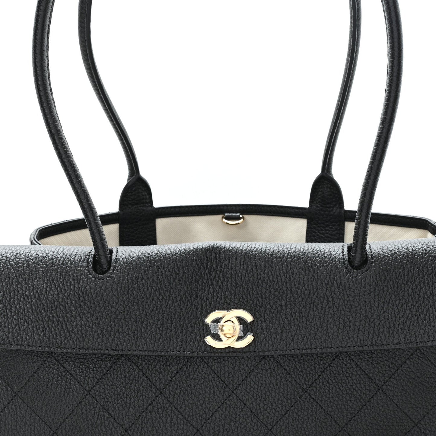 Grained Calfskin Stitched Urban Essentials Small Shopping Bag Black