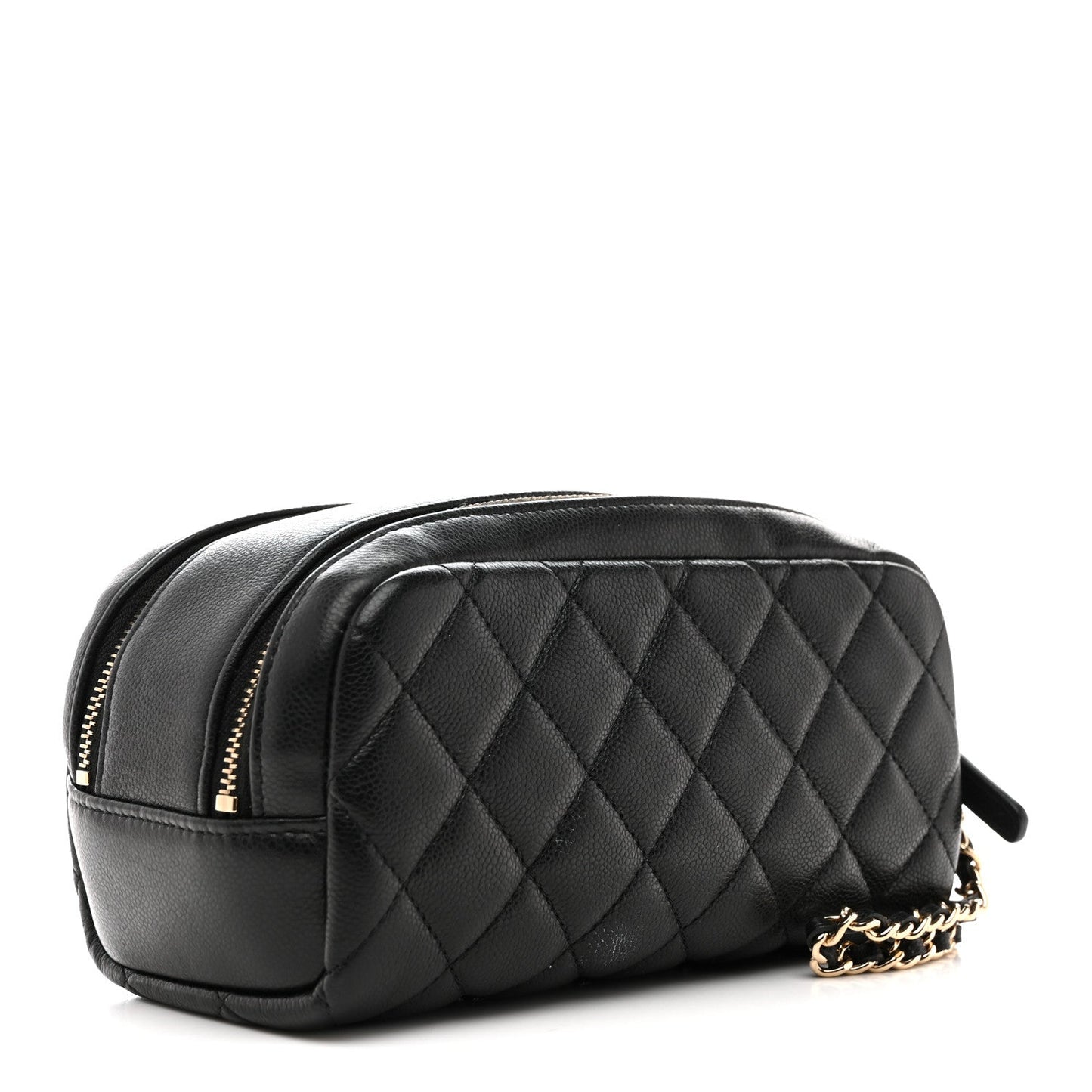 Caviar Quilted Toiletry Case With Chain Black
