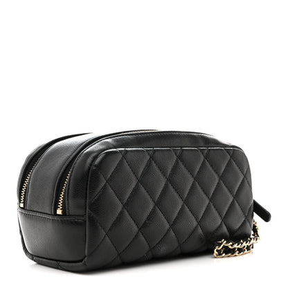 Caviar Quilted Toiletry Case With Chain Black