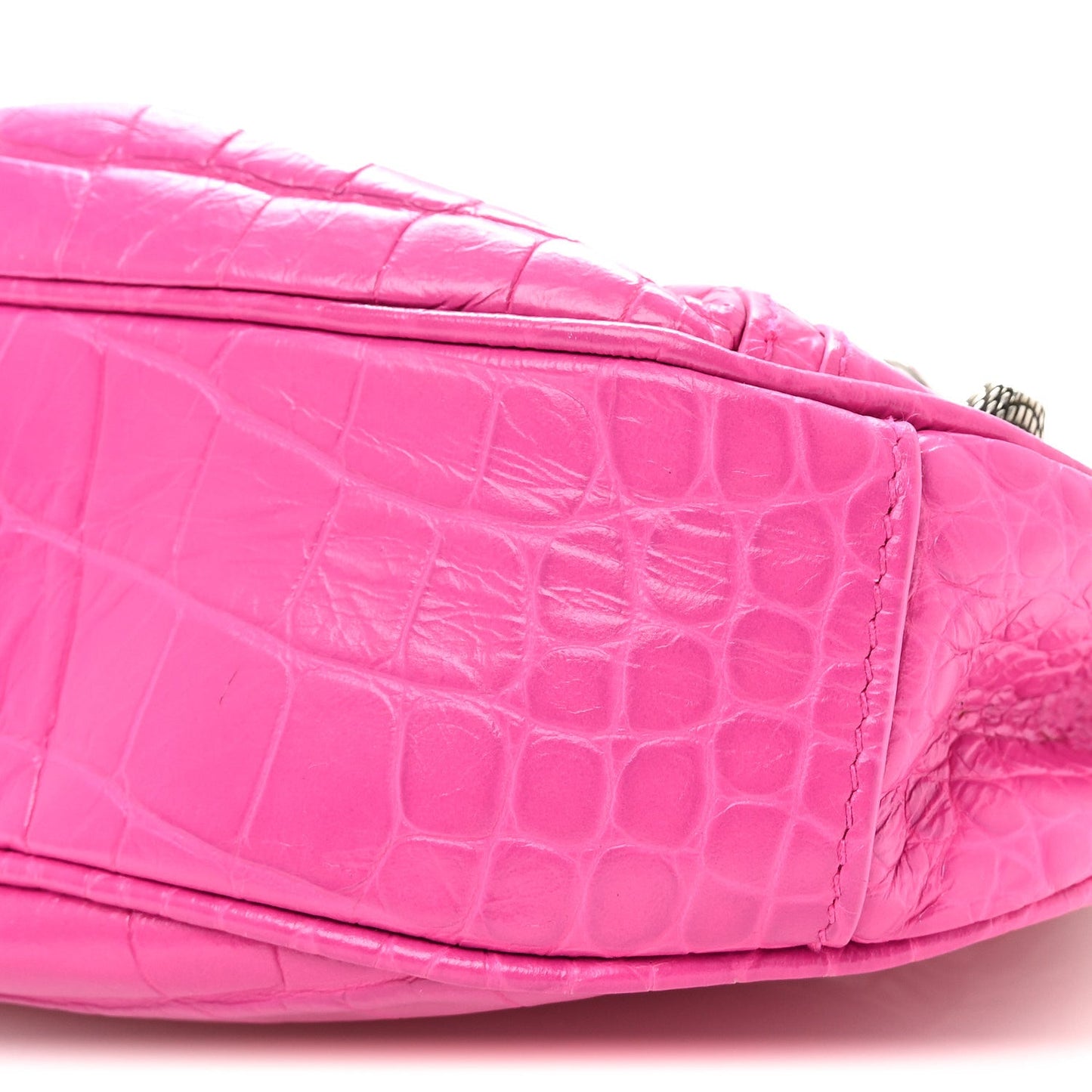 Extra Supple Calfskin Crocodile Embossed XS Le Cagole Shoulder Bag Lipstick Pink