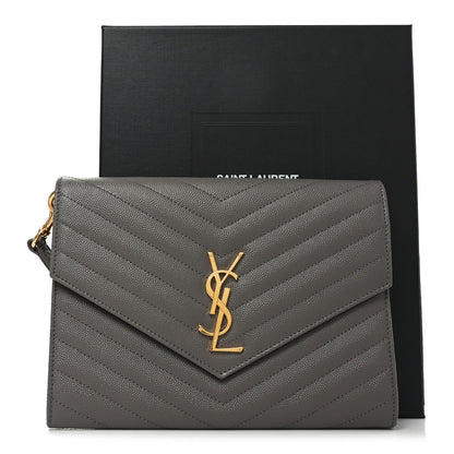 Grain De Poudre Matelasse Chevron Monogram Envelope Clutch Fog