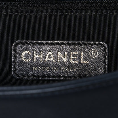 Calfskin Quilted Medium Graphic Flap Blue Black