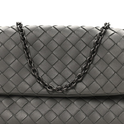 Nappa Intrecciato Small Chain Crossbody Light Grey