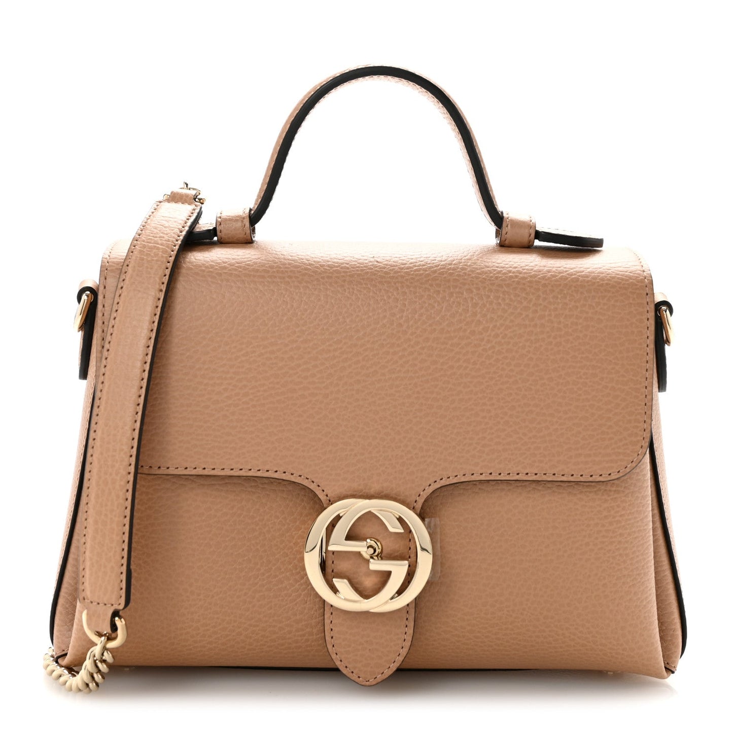 Dollar Calfskin Interlocking G Top Handle Shoulder Bag Camelia