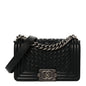 Lambskin Braided Woven Small Boy Flap Black