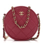 Lambskin Quilted Round Clutch With Chain Pink