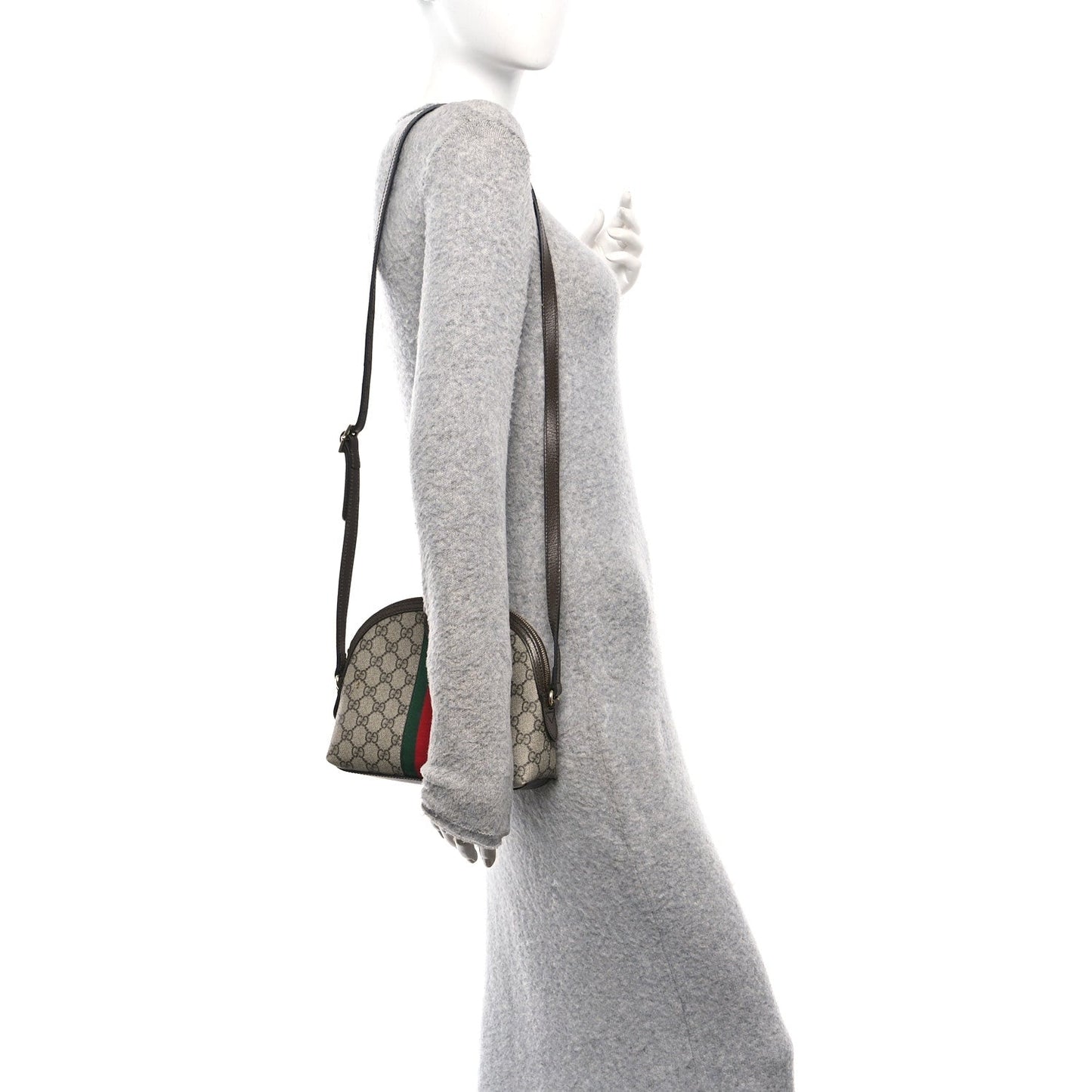 GG Supreme Monogram Textured Dollar Calfskin Web Small Ophidia Dome Shoulder Bag Beige Ebony New Acero