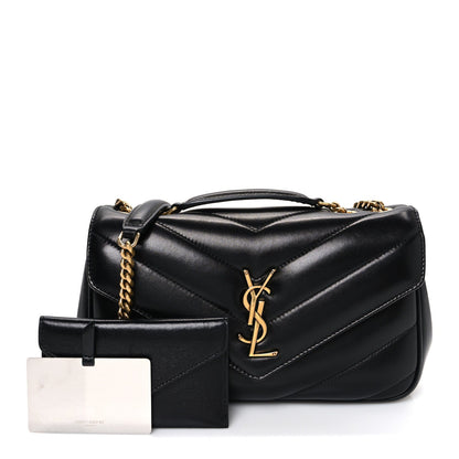 Lambskin Chevron Quilted Small Loulou Bag Black