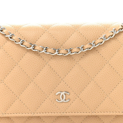 Caviar Quilted Wallet on Chain WOC Beige
