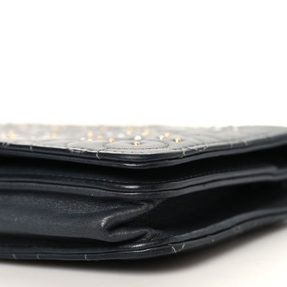 Lambskin Camellia Studded Wallet on Chain WOC Grey