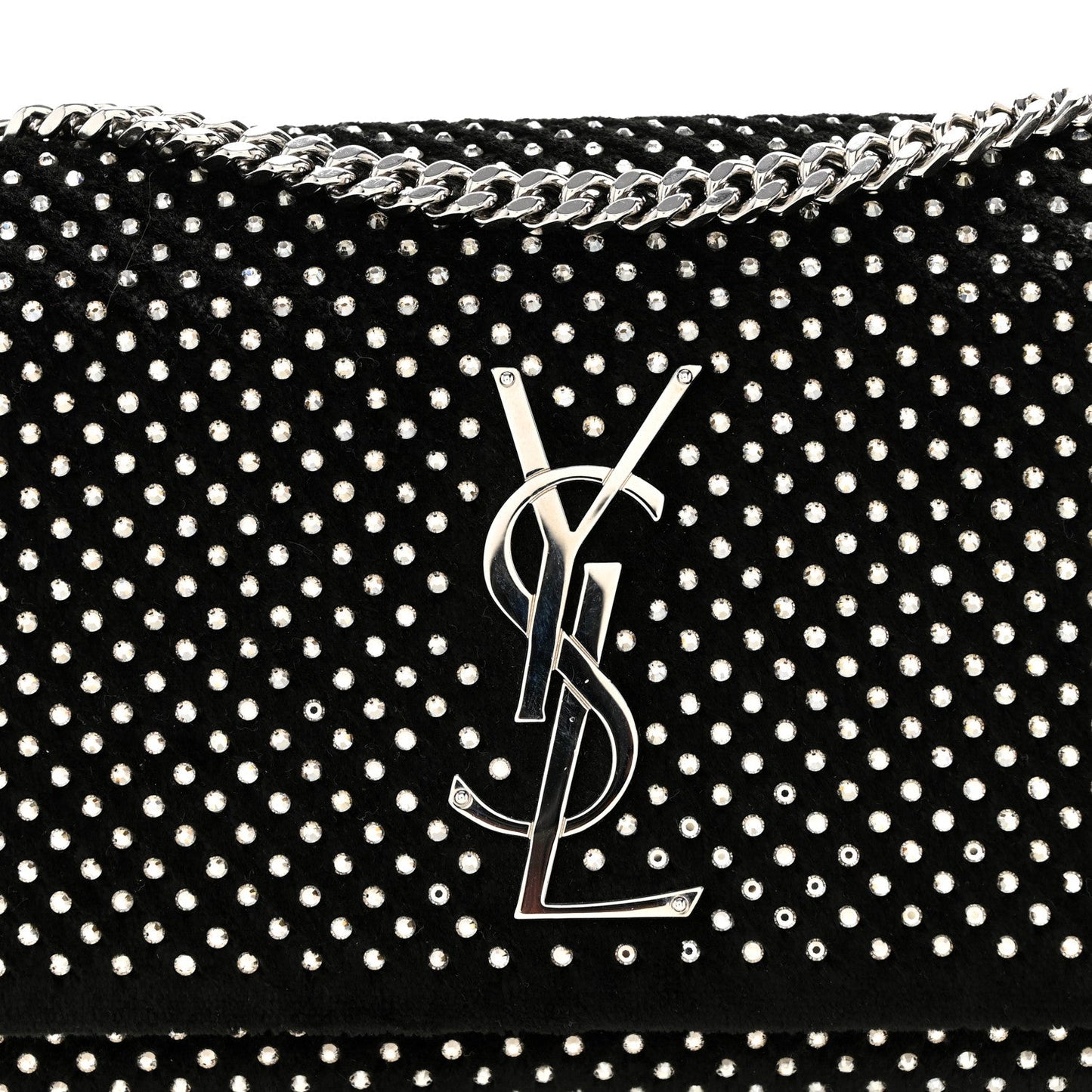 Velvet Crystal Studded Monogram Small Kate Satchel Black