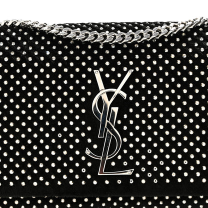 Velvet Crystal Studded Monogram Small Kate Satchel Black