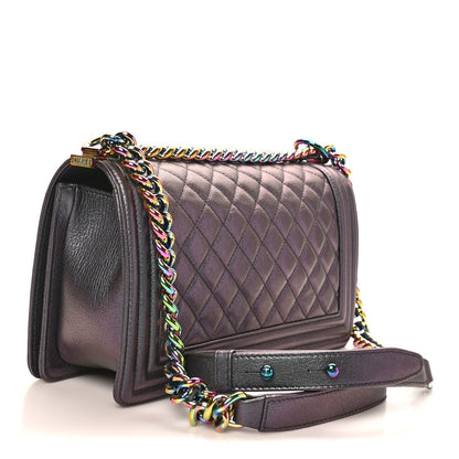 Iridescent Goatskin Quilted Medium Boy Flap Purple