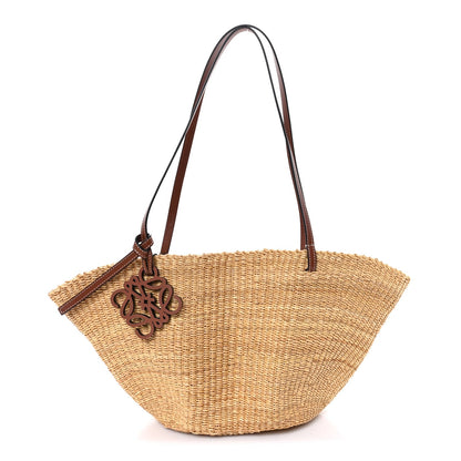 Calfskin Raffia Paulas Ibiza Small Basket Tote Bag Natural Pecan