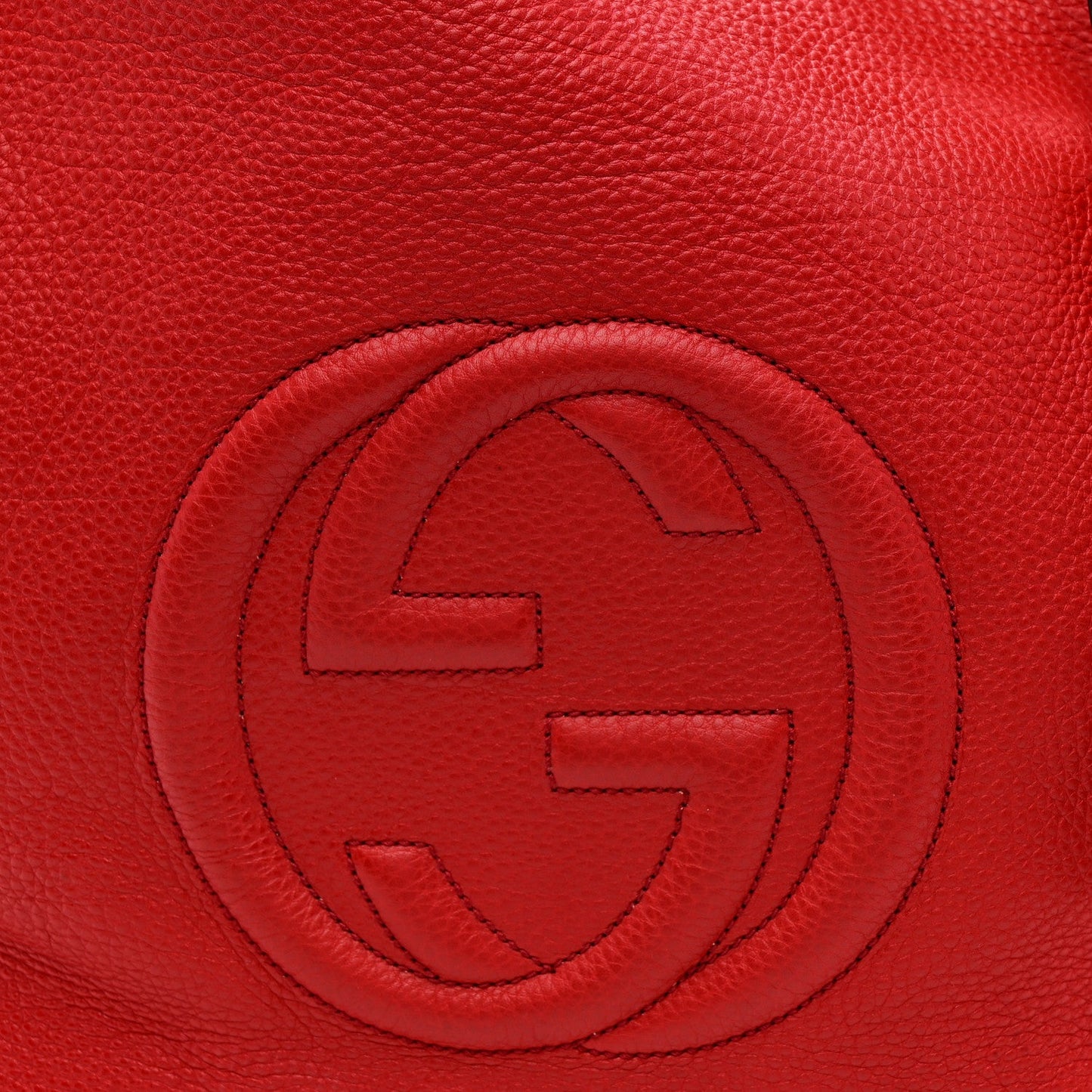 Pebbled Calfskin Large Soho Shoulder Bag Red