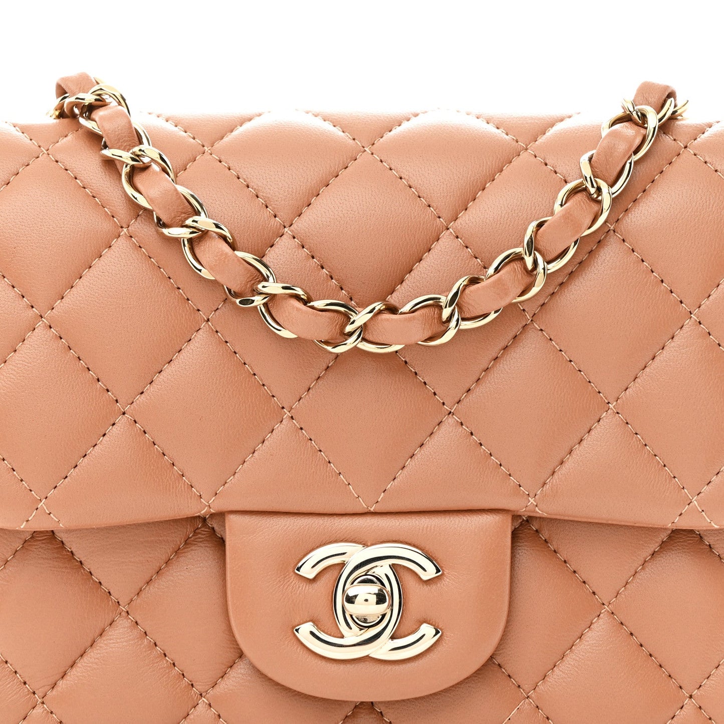 Lambskin Quilted Mini Square Flap Brown