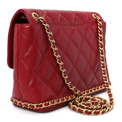 Caviar Quilted Camellia Chain Around Flap Red