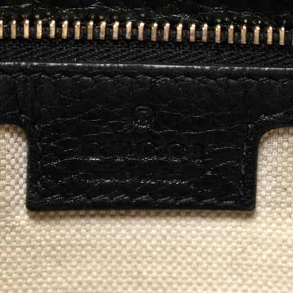 GG Grainy Calfskin Emblem Large Half Moon Shoulder Bag Black
