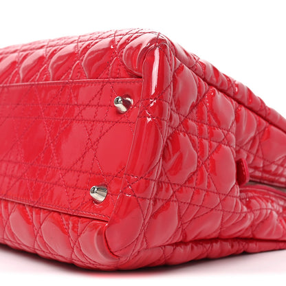 Patent Cannage Large Dior Soft Shopping Tote Red