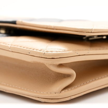 Lambskin Quilted Wallet On Chain WOC Beige Black
