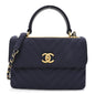 Jersey Chevron Quilted Small Trendy CC Dual Handle Flap Bag Navy Blue