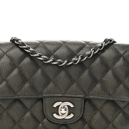 Metallic Caviar Quilted Mini Rectangular Flap Dark Grey