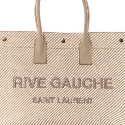 Linen Calfskin Rive Gauche Tote Beige Sea Salt