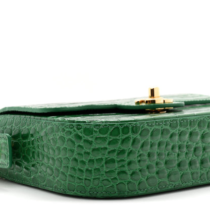 Calfskin Crocodile Embossed Turn Around Mini Flap Emerald