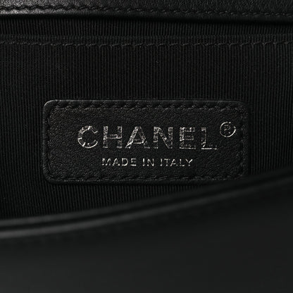 Lambskin Chevron Quilted Small Boy Flap Black