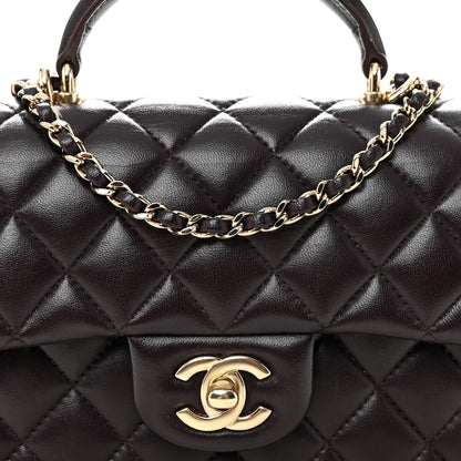 Lambskin Quilted Mini Top Handle Rectangular Flap Dark Purple
