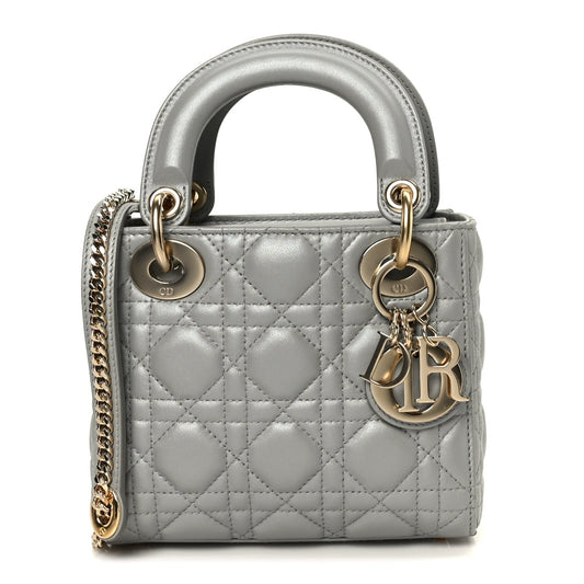 Lambskin Cannage Mini Lady Dior Gray Opaline