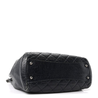 Glazed Calfskin Quilted Tote Navy