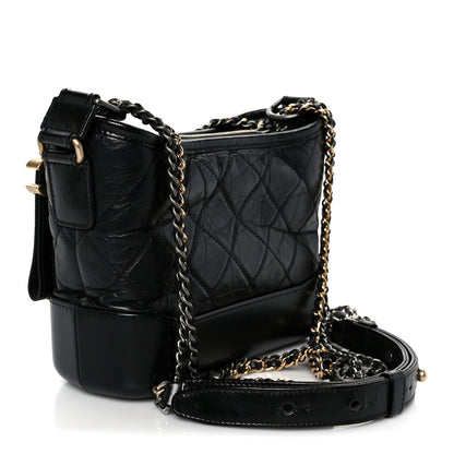 Aged Calfskin Quilted Small Gabrielle Hobo Black