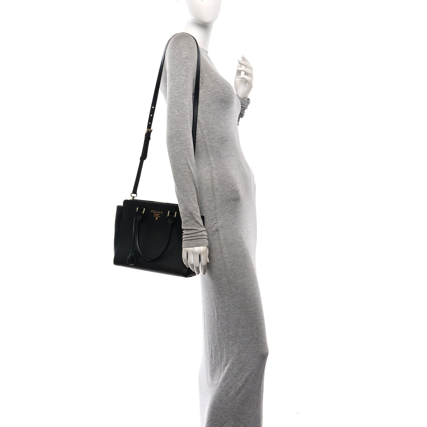 Saffiano Soft Calfskin Small Zippered Tote Black