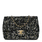 Tweed Sequin Small Single Flap Black Silvery Golden
